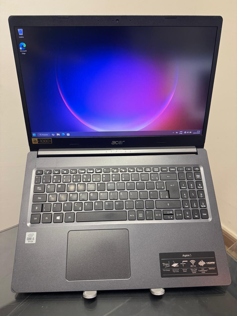 Notebook Acer - i5-10°Geração - 12GB Ram - SSD 256GB Nvme - Rede 5G - Completo